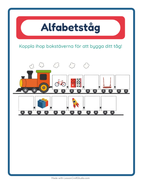 Förhandsvisning av Alfabetståget-arbetsblad med Leksaker för Förskola