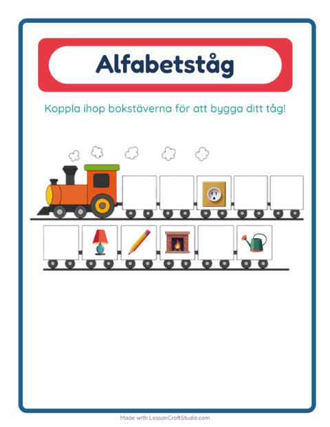 Förhandsvisning av Alfabetståget-arbetsblad med Runt huset för Förskola