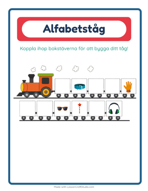 Förhandsvisning av Alfabetståget-arbetsblad med Tillbehör för Förskola