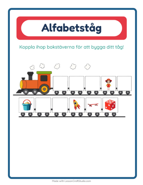 Förhandsvisning av Alfabetståg med leksaker – arbetsblad för förskolan