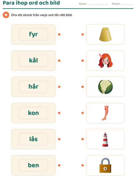 Förhandsvisning av Bildordförråd-arbetsblad för Förskoleklass