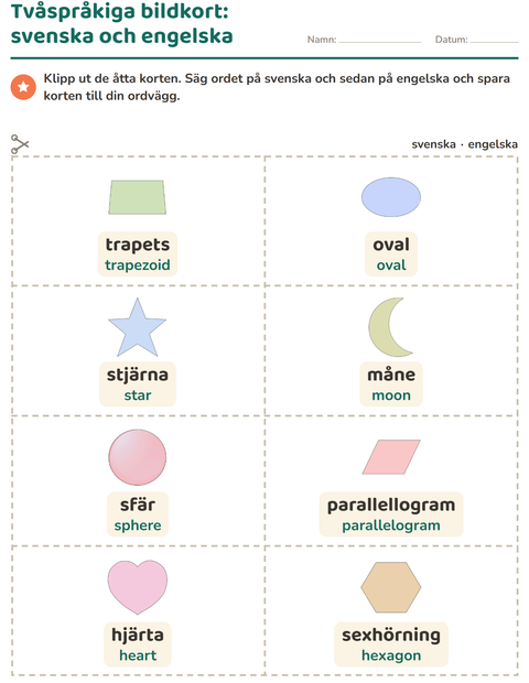 Förhandsvisning av Bildordkort-arbetsblad med Former för Förskoleklass