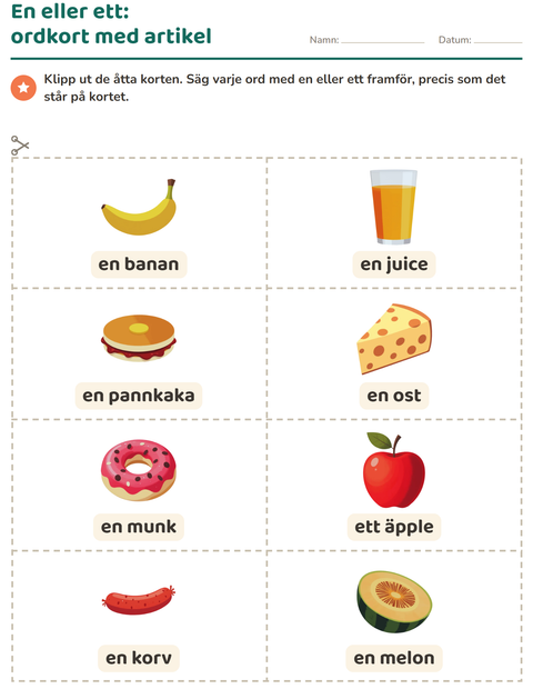 Förhandsvisning av Bildordkort-arbetsblad med Frukost för Förskoleklass