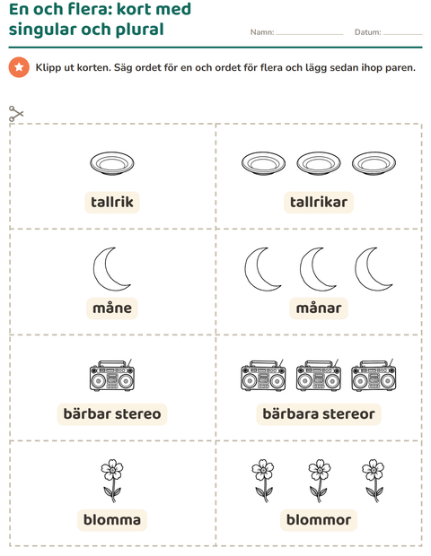 Förhandsvisning av Bildordkort-arbetsblad med Hem och Natur SV för Förskoleklass