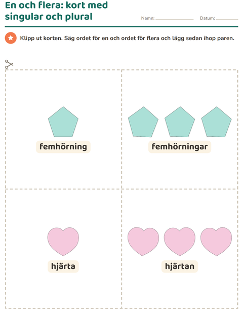 Förhandsvisning av Bildordkort-arbetsblad med Former för Förskoleklass