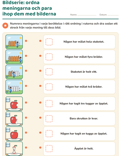 Förhandsvisning av Bildserier-arbetsblad för Årskurs 1