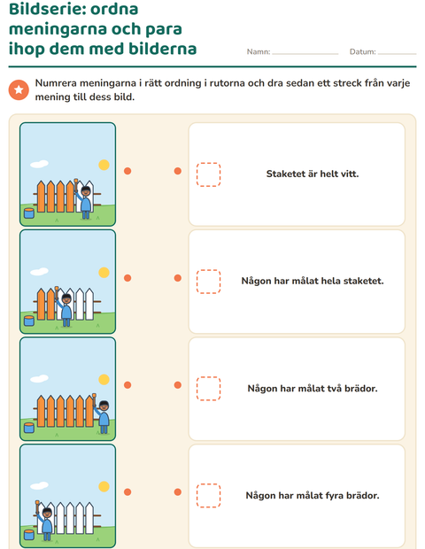 Förhandsvisning av Bildserier-arbetsblad för Årskurs 1