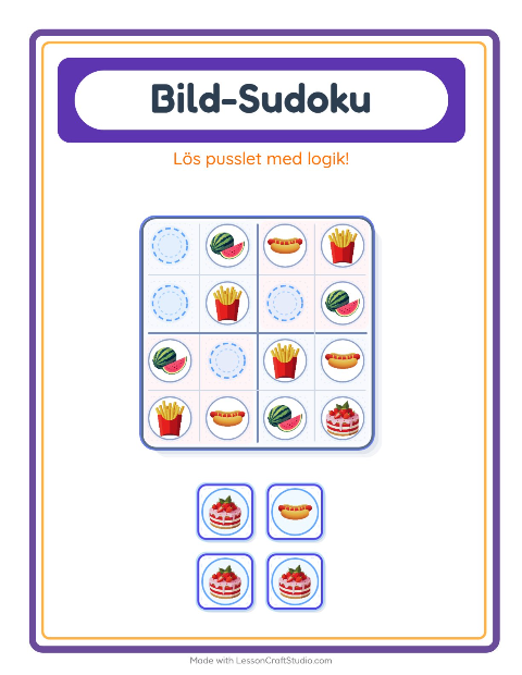 Förhandsvisning av Bildsudoku-arbetsblad med 4 juli för Förskoleklass