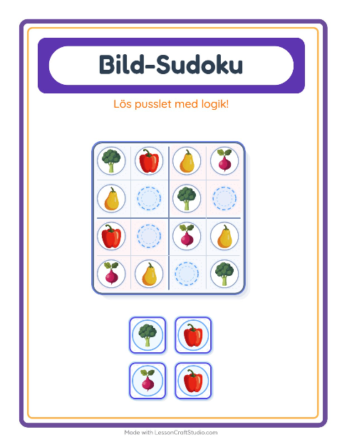 Förhandsvisning av Bildsudoku-arbetsblad med Grönsaker för Förskoleklass