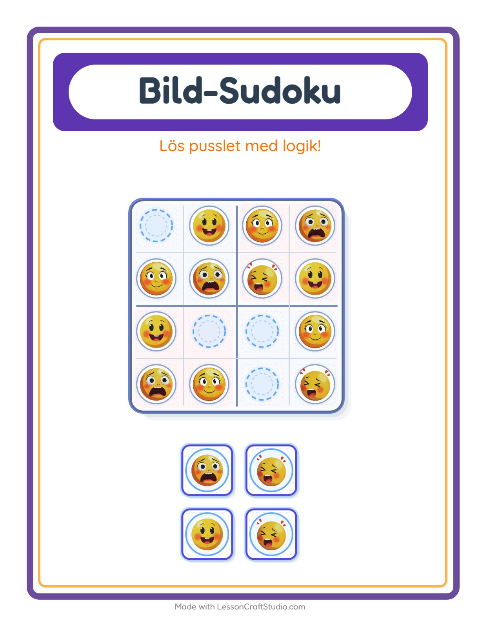 Förhandsvisning av Bildsudoku-arbetsblad med Känslor för Förskoleklass