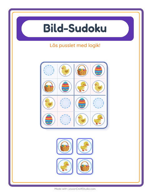 Förhandsvisning av Bildsudoku-arbetsblad med Påsk för Förskoleklass