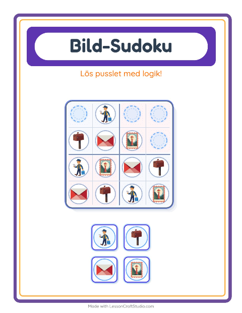 Förhandsvisning av Bildsudoku-arbetsblad med Postkontor för Förskoleklass