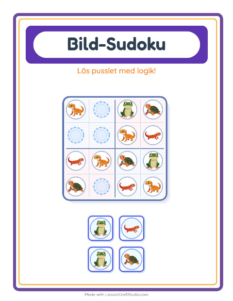Bildsudoku – Reptiler och groddjur
