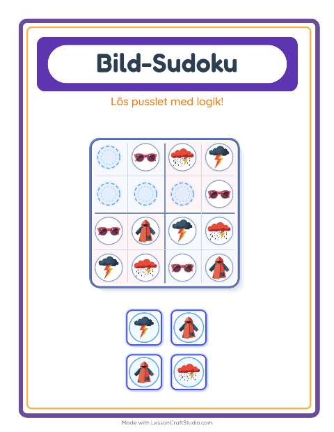 Förhandsvisning av Bildsudoku-arbetsblad med Väder för Förskoleklass