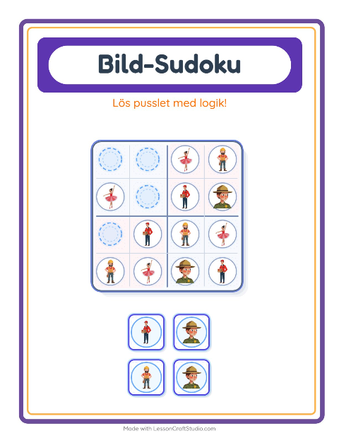 Förhandsvisning av Bildsudoku med yrken – arbetsblad för förskolan
