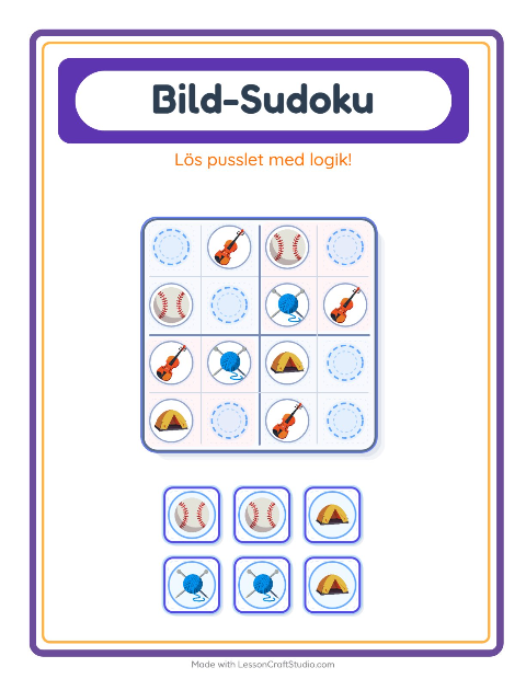 Förhandsvisning av Bildsudoku-arbetsblad med Aktiviteter för Förskoleklass