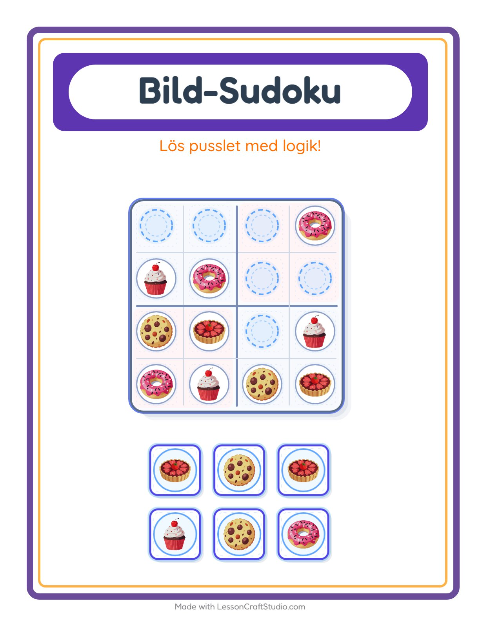 Förhandsvisning av Bildsudoku-arbetsblad med Efterrätter och godis för Förskoleklass