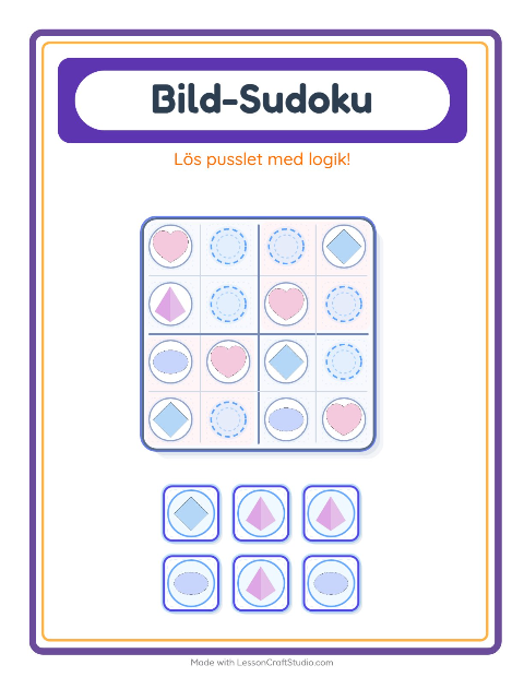 Förhandsvisning av Bildsudoku (medel) med former – arbetsblad för förskolan