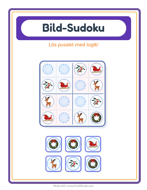 Förhandsvisning av Bildsudoku-arbetsblad med Jul för Förskoleklass