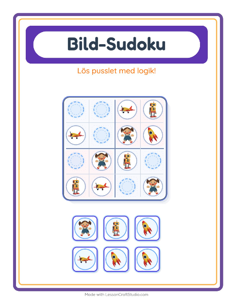 Förhandsvisning av Bildsudoku (medel) med leksaker – arbetsblad för förskolan