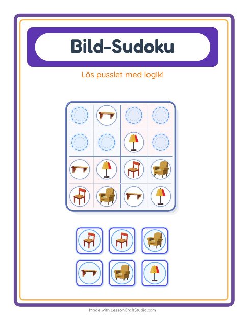 Förhandsvisning av Bildsudoku-arbetsblad med Möbler för Förskoleklass