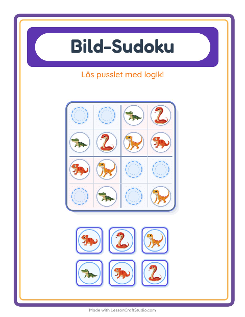 Bildsudoku medel – Reptiler och groddjur
