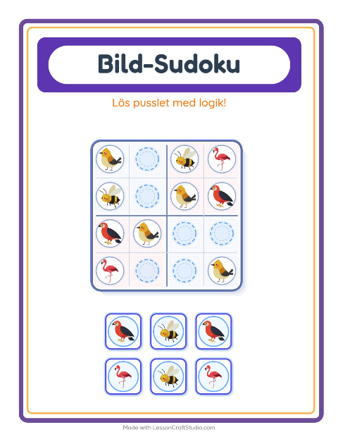 Förhandsvisning av Bildsudoku-arbetsblad med Saker som flyger för Förskoleklass