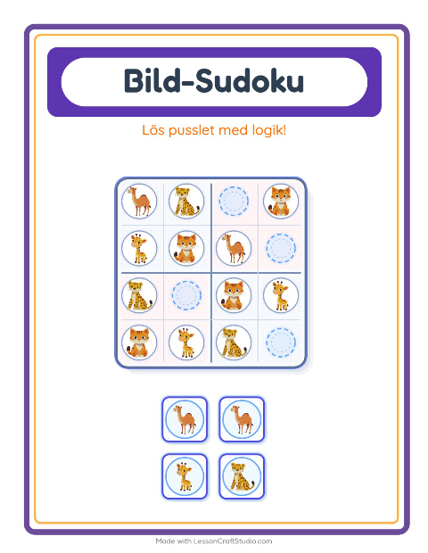 Förhandsvisning av Bildsudoku-arbetsblad för Förskoleklass