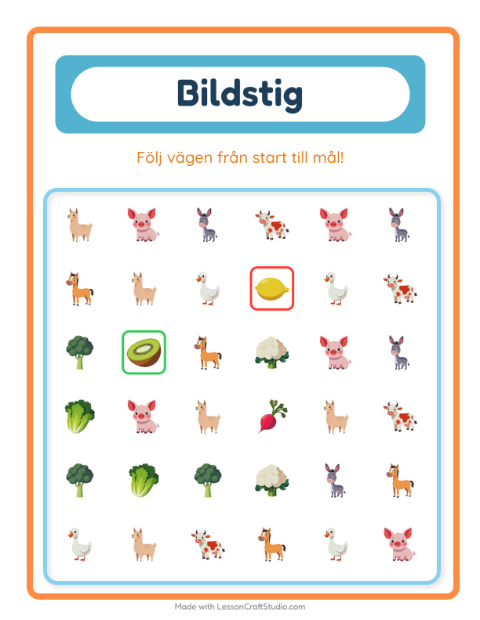 Förhandsvisning av Bildväg-arbetsblad för Förskoleklass