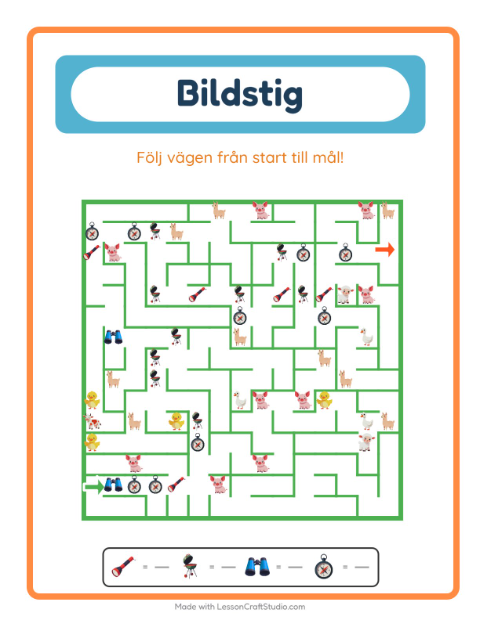 Förhandsvisning av Bildväg-arbetsblad med Camping för Förskoleklass