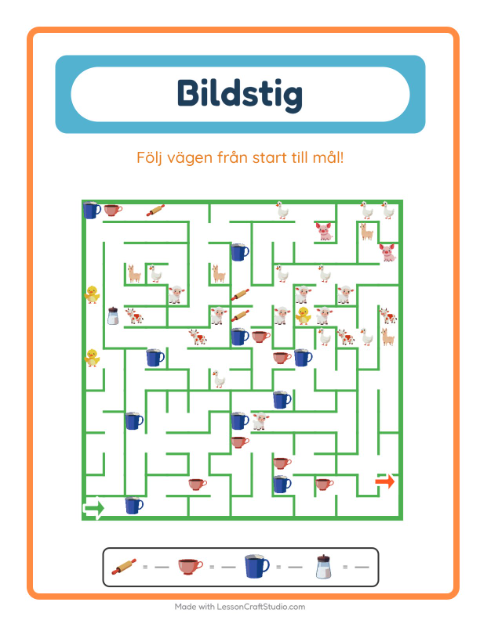 Förhandsvisning av Ta dig genom labyrinten med redskap – arbetsblad för förskolan