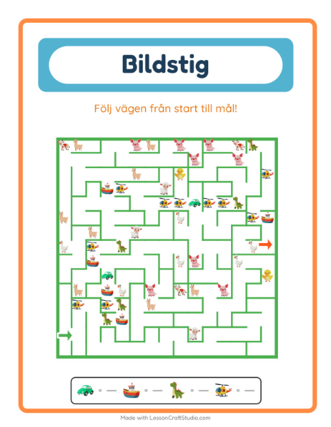 Förhandsvisning av Ta dig genom labyrinten med leksaker – arbetsblad för förskolan