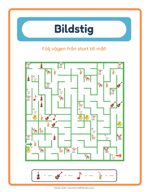 Förhandsvisning av Bildväg-arbetsblad med Musik för Förskoleklass