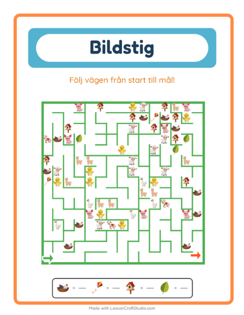 Förhandsvisning av Bildväg-arbetsblad med Vår för Förskoleklass