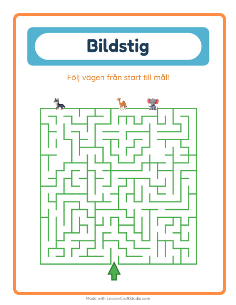 Förhandsvisning av Bildväg-arbetsblad med Djurparksdjur för Förskoleklass