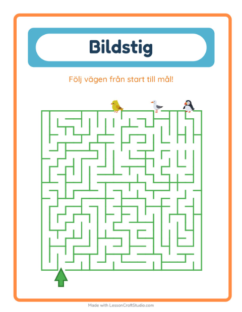 Förhandsvisning av Bildväg-arbetsblad med Fåglar 2 för Förskoleklass