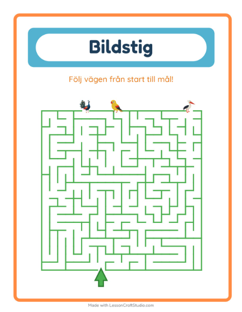 Förhandsvisning av Hitta rätt väg med fåglar – arbetsblad för förskolan