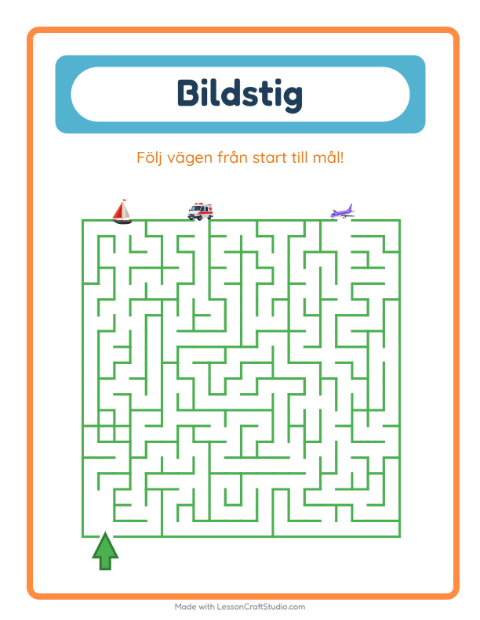 Förhandsvisning av Bildväg-arbetsblad med Fordon för Förskoleklass