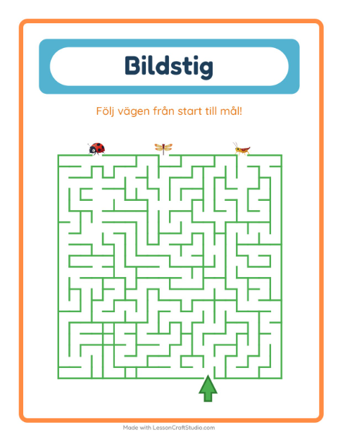 Förhandsvisning av Bildväg-arbetsblad med Insekter och kryp för Förskoleklass