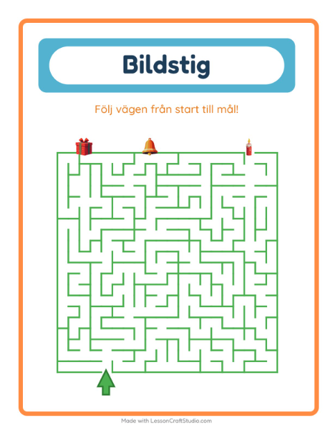Förhandsvisning av Bildväg-arbetsblad med Jul för Förskoleklass