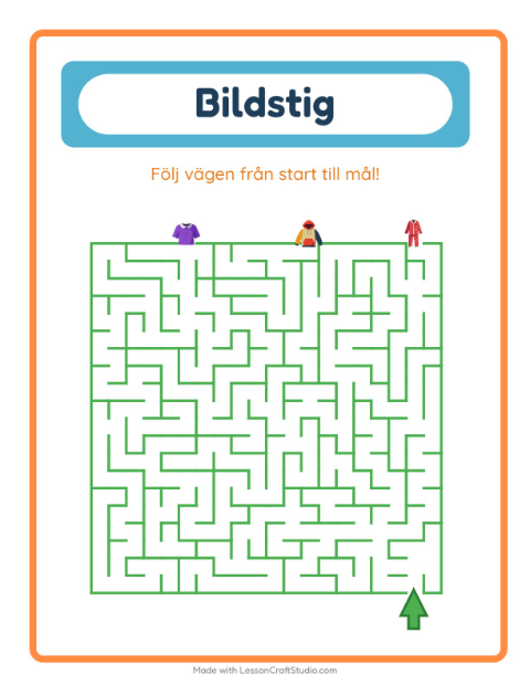 Förhandsvisning av Bildväg-arbetsblad med Kläder för Förskoleklass