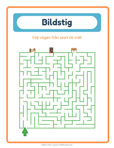 Förhandsvisning av Bildväg-arbetsblad med Möbler för Förskoleklass
