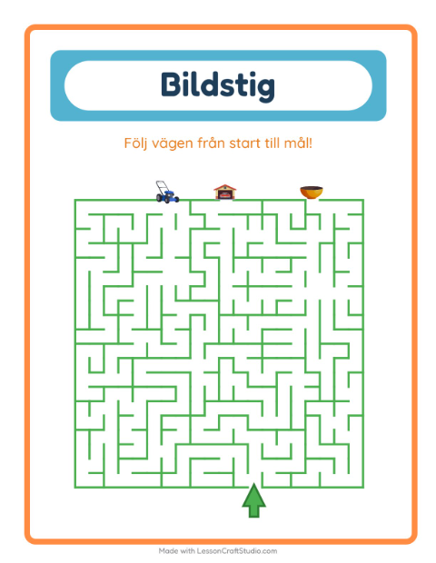 Förhandsvisning av Bildväg-arbetsblad med Runt huset för Förskoleklass