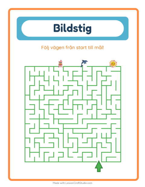 Förhandsvisning av Bildväg-arbetsblad med Strand för Förskoleklass