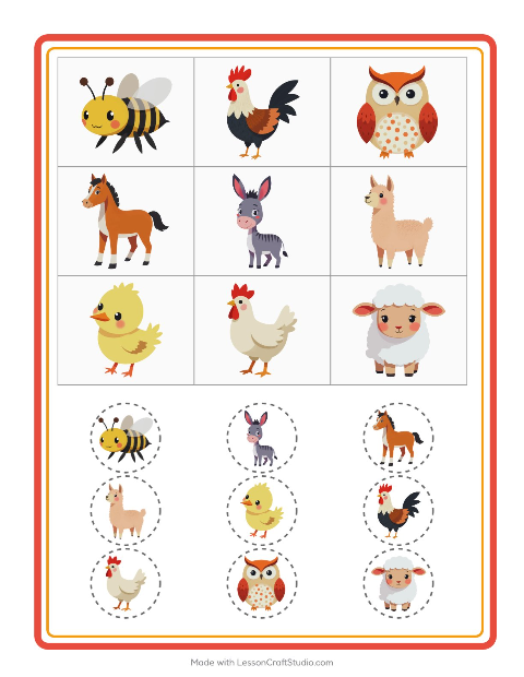 Förhandsvisning av Bingo-arbetsblad med Bondgårdsdjur för Förskoleklass
