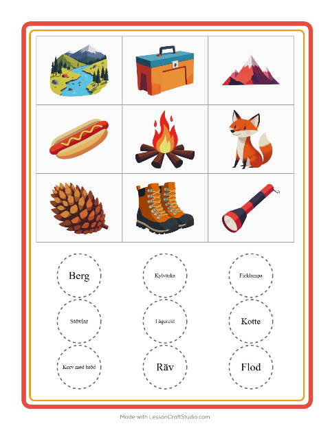 Bildbingo med tält – arbetsblad för förskolan — 2