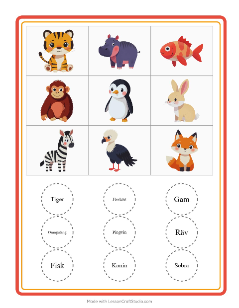 Bildbingo med djur – arbetsblad för förskolan — 3