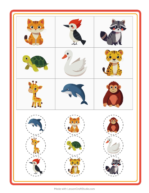 Bildbingo med djur – arbetsblad för förskolan — 2