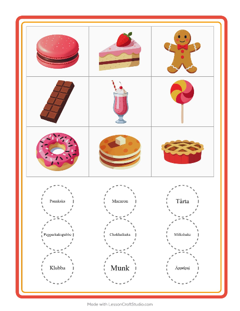 Bildbingo med efterrätter – arbetsblad för förskolan — 2