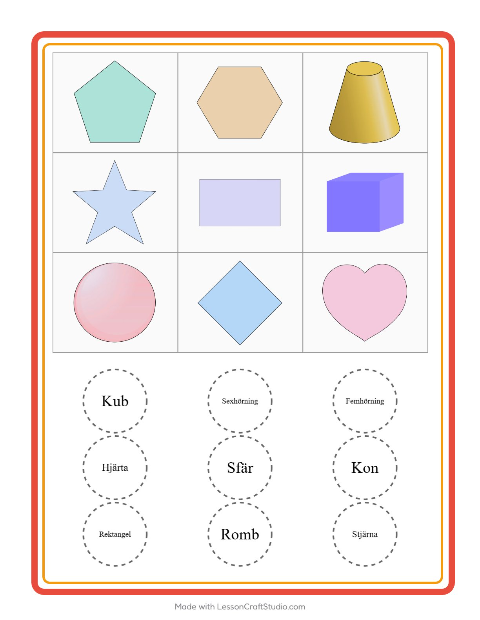 Bildbingo med former – arbetsblad för förskolan — 2